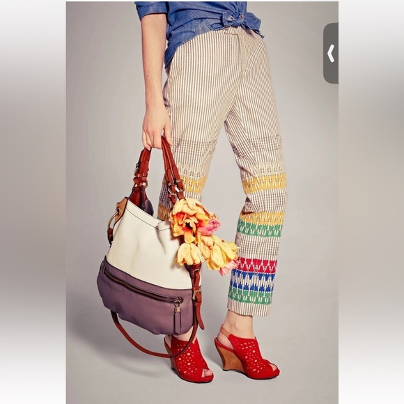 Cartonnier by Anthropologie Stitched Striped  Rainbow Embroidered Pants size 10 - Picture 1 of 7